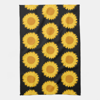 Sunflowers Pattern on Black. Tea Towel