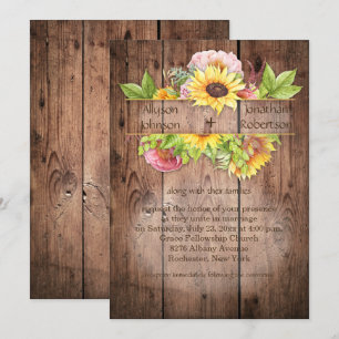 Sunflowers Peonies Greenery Barnwood Wedding   Invitation