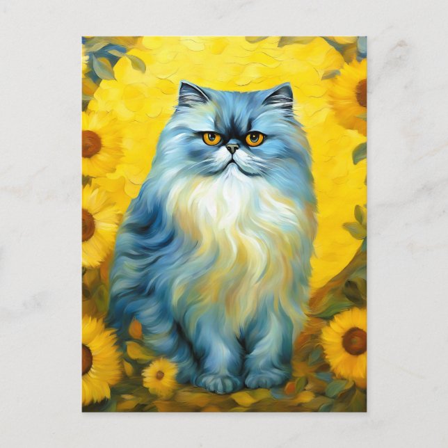 Sunflowers Persian Cat Postcard (Front)