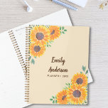 Sunflowers Personalised Planner<br><div class="desc">Sunflowers bring joy!
This pretty Planner is decorated with watercolor sunflower and green foliage on a soft beige background.
The text is in dark brown.
Original Watercolor © Michele Davies.</div>