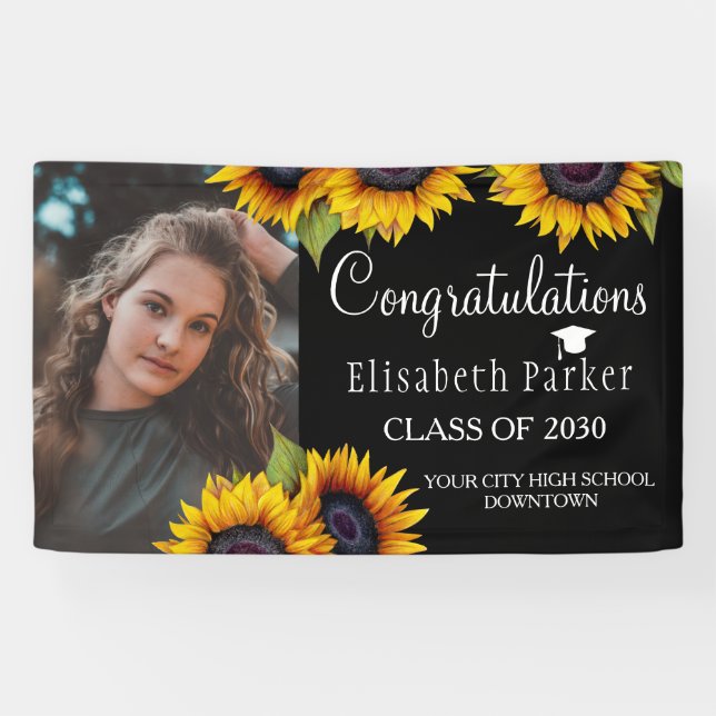 Sunflowers PHOTO chic graduation congratulations Banner (Horizontal)
