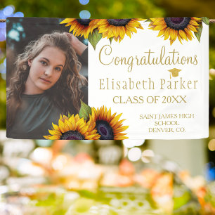 Sunflowers PHOTO gold graduation congratulations Banner