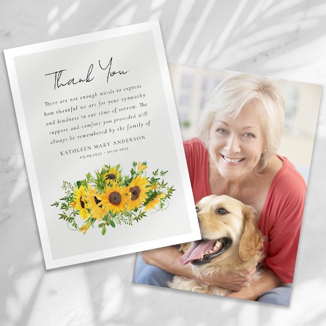 Sunflowers Photo Sympathy Funeral Thank You Card (Creator Uploaded)