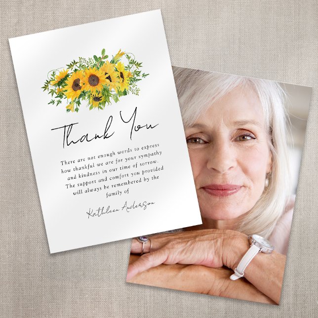 Sunflowers Photo Sympathy Funeral  Thank You Card (Creator Uploaded)
