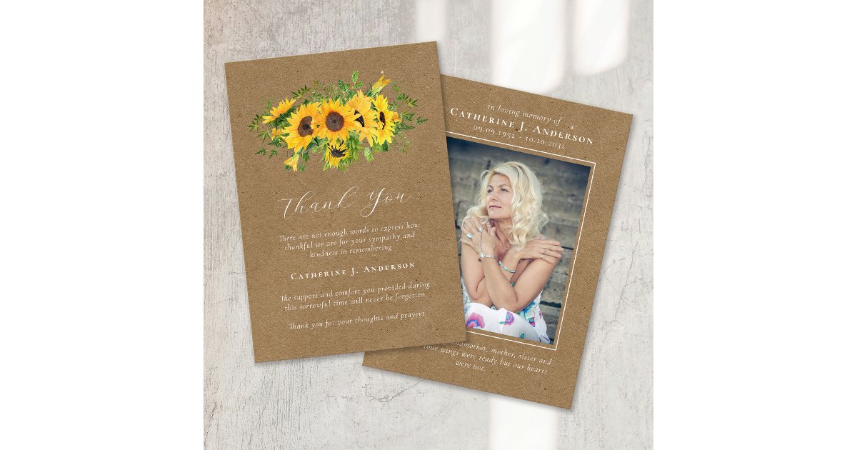 Sunflowers Photo Sympathy Funeral Thank You Card | Zazzle
