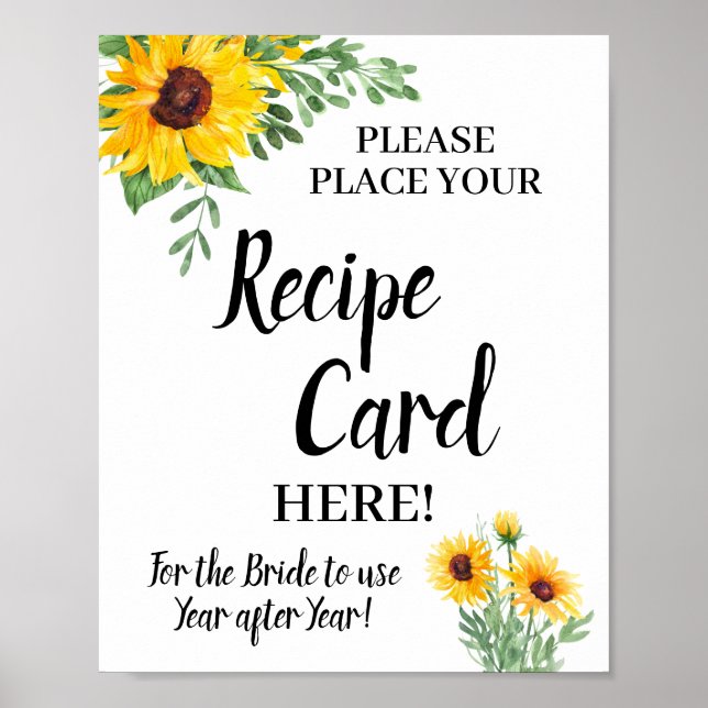 Sunflowers Place Recipe Card Bridal Shower Sign (Front)