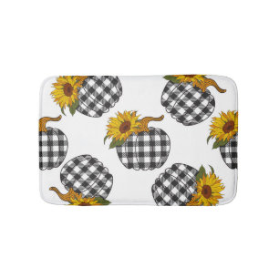 Sunflowers, plaid pumpkin, farmhouse decor bath mat
