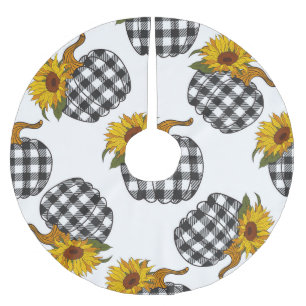 Sunflowers, plaid pumpkin, farmhouse decor brushed polyester tree skirt