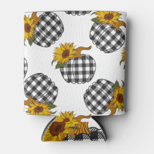 Sunflowers, plaid pumpkin, farmhouse decor can cooler