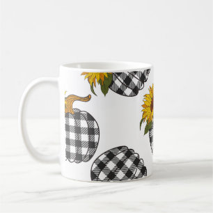 Sunflowers, plaid pumpkin, farmhouse decor coffee mug