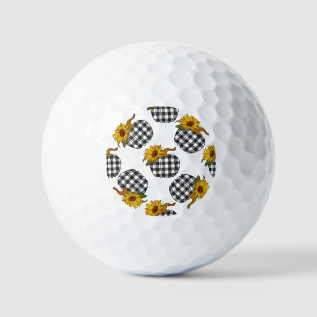 Sunflowers, plaid pumpkin, farmhouse decor golf balls (Front)