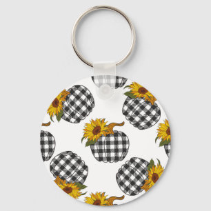 Sunflowers, plaid pumpkin, farmhouse decor key ring