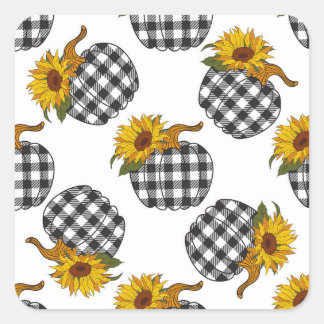 Sunflowers, plaid pumpkin, farmhouse decor square sticker