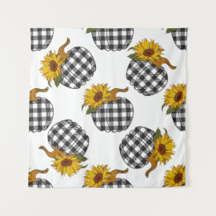 Sunflowers, plaid pumpkin, farmhouse decor tapestry