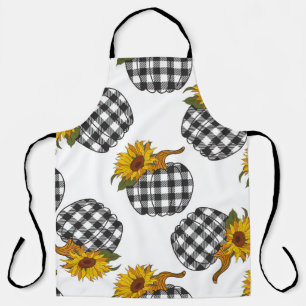 Sunflowers Plaid Pumpkin seamless pattern. Farmhou Apron