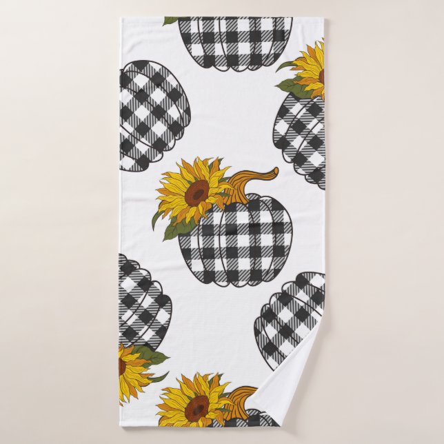 Sunflowers Plaid Pumpkin seamless pattern. Farmhou Bath Towel (Bath Towel)