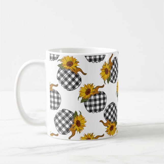 Sunflowers Plaid Pumpkin seamless pattern. Farmhou Coffee Mug (Left)
