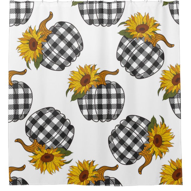 Sunflowers Plaid Pumpkin seamless pattern. Farmhou Shower Curtain (Front)