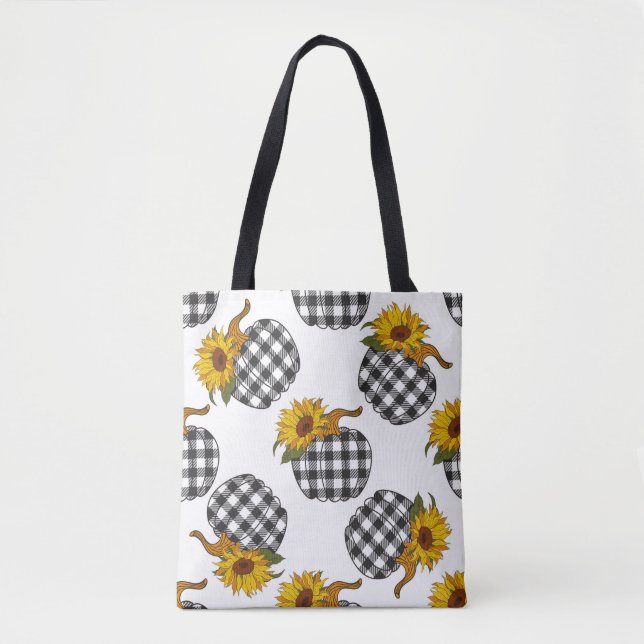 Sunflowers Plaid Pumpkin seamless pattern. Farmhou Tote Bag (Front)