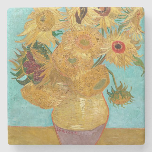 Sunflowers, Post Impressionist Still Life Painting Stone Coaster (Front)