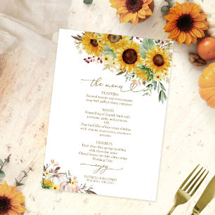 Sunflowers Pumpkin Autumn Wedding Menu Card