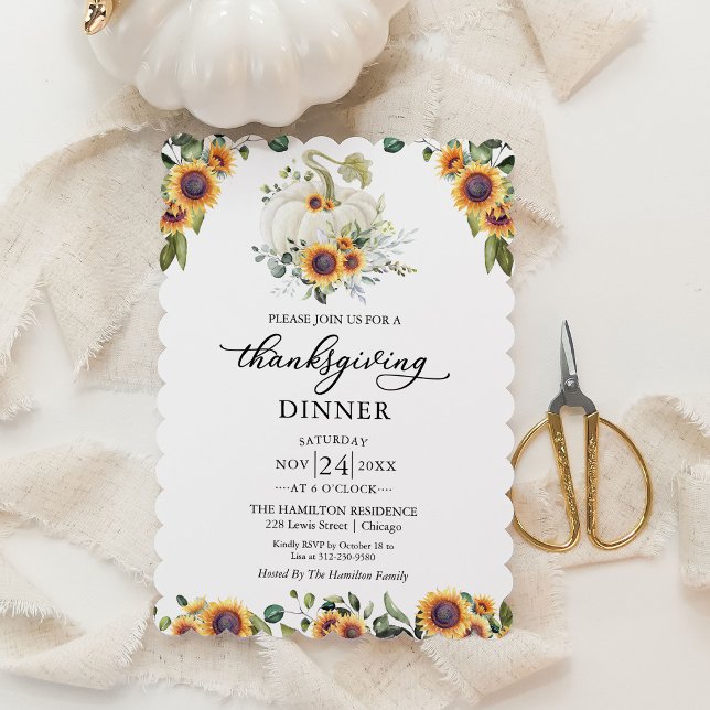 Sunflowers Pumpkin Thanksgiving Dinner Invitation (Creator Uploaded)
