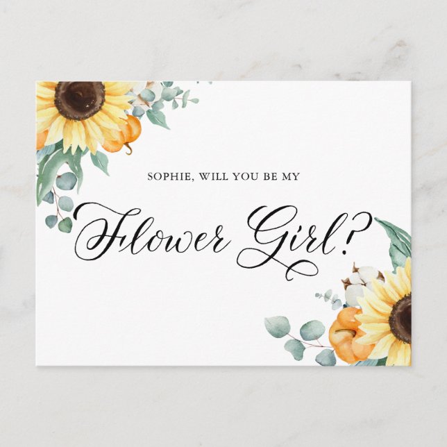 Sunflowers Pumpkin Will You Be My Flower Girl Card (Front)