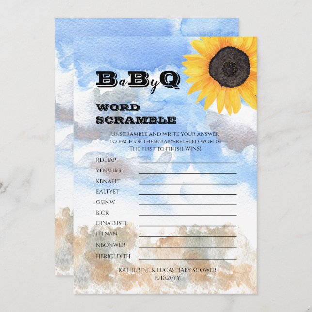 Sunflowers | Pumpkins Baby Shower Word Scramble  Invitation (Front/Back)