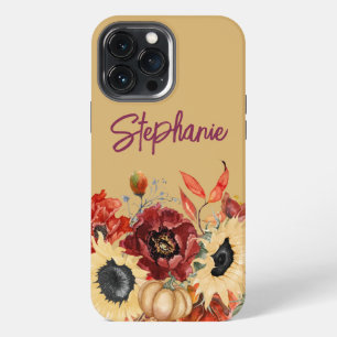 Sunflowers Pumpkins Burgundy Fall Floral Name iPhone 13 Pro Max Case
