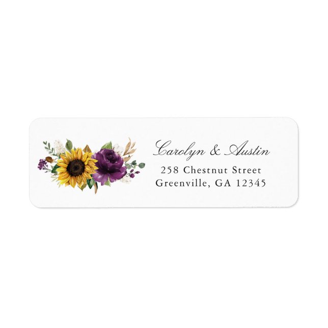 Sunflowers Purple Floral Return Address Label (Front)