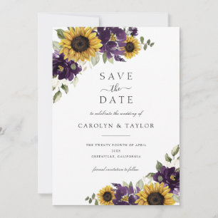 Sunflowers Purple Violet Floral Save The Date Invitation