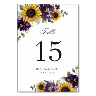 Sunflowers Purple Violet Floral Table Number