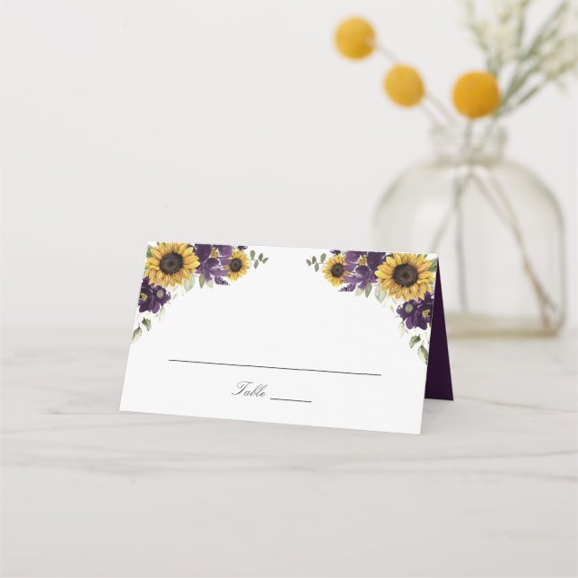 Sunflowers Purple Violet Flower Wedding Place Card (Front)
