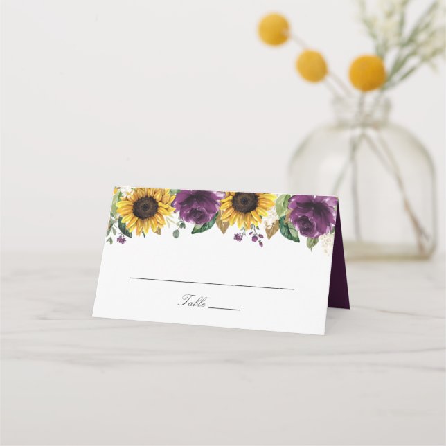 Sunflowers Purple Violet Flower Wedding Place Card (Front)