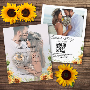 sunflowers qr code 2 photos wedding invitation