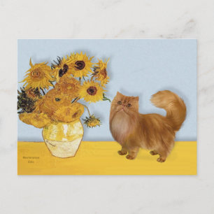 Sunflowers - Red Persisan cat Postcard