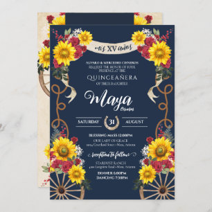 Sunflowers & Red Roses Rustic Charra Quinceanera Invitation