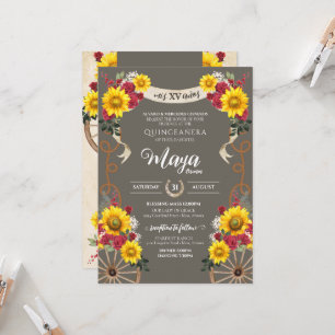 Sunflowers Red Roses Rustic Charro Quinceanera Invitation