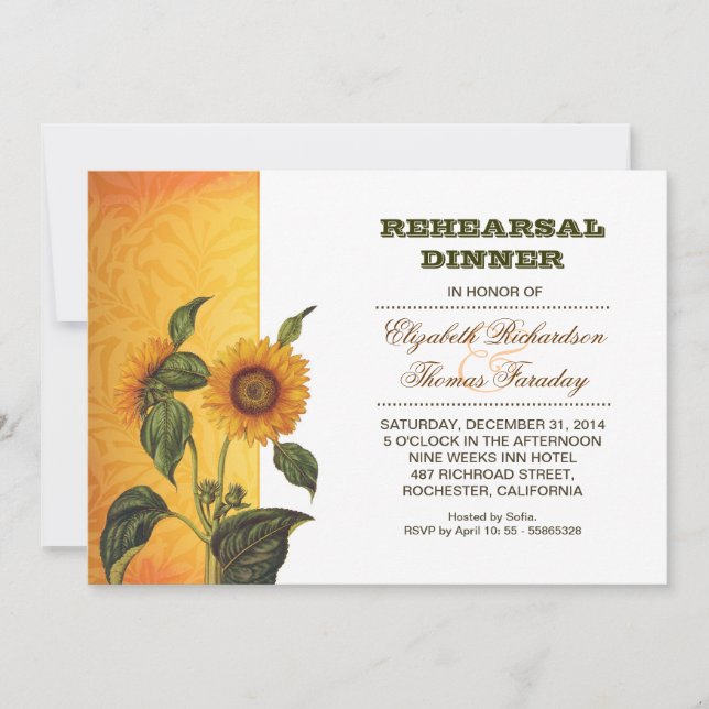 sunflowers rehearsal dinner invite (Front)