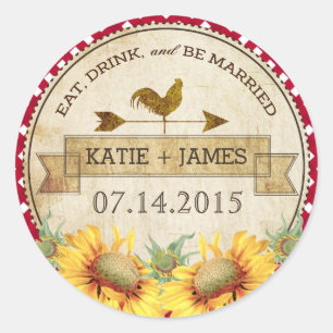Sunflowers Rooster Rustic Wedding Label