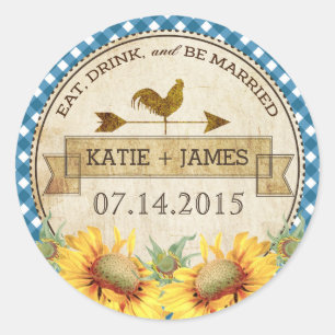Sunflowers Rooster Rustic Wedding Label
