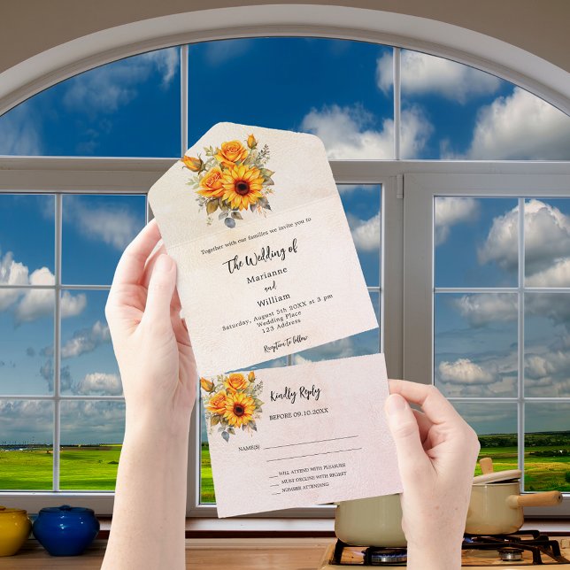 Sunflowers rose gold wedding invitation RSVP (Creator Uploaded)