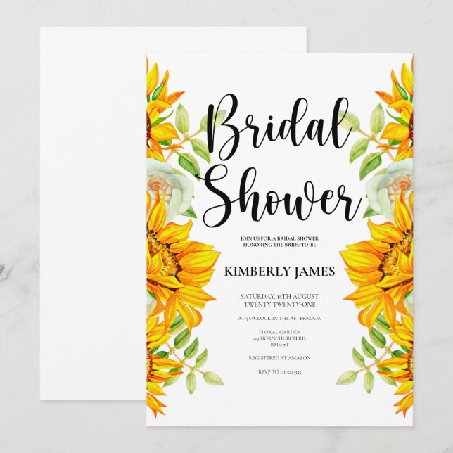 Sunflowers Roses Bridal Shower Invitation (Front/Back)