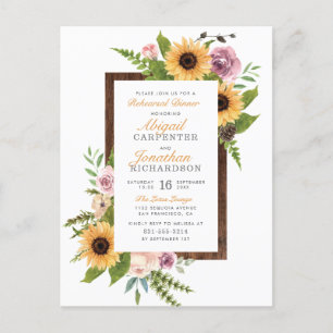Sunflowers & Roses Country Rehearsal Dinner Invitation Postcard