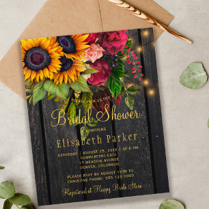 Sunflowers roses rustic bridal shower invitatation