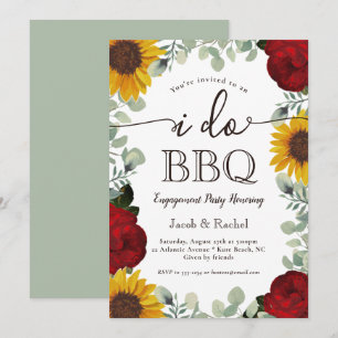 Sunflowers Roses Sage Green I Do BBQ Engagement Invitation