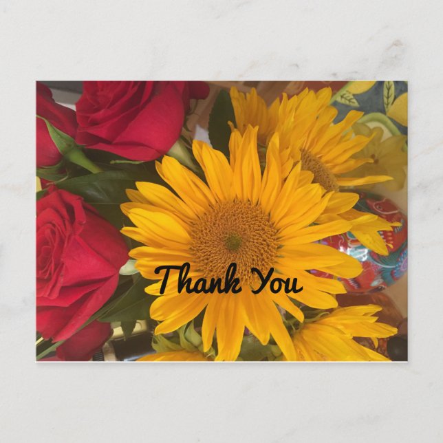 Sunflowers & Roses Thank You Postcard (Front)