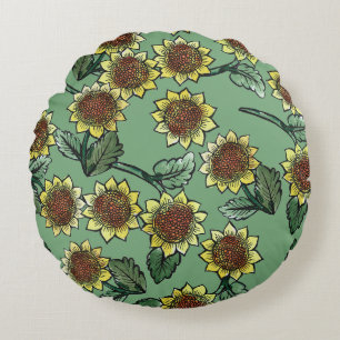 Sunflowers round cushion
