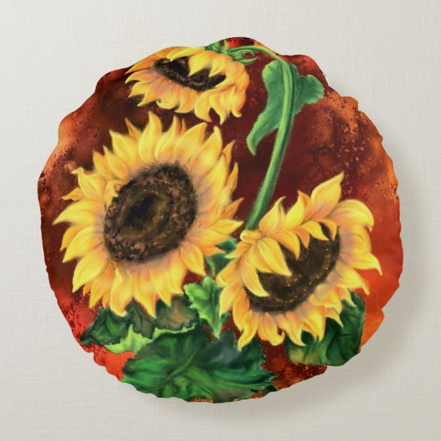 Sunflowers Round Pillow (Back)