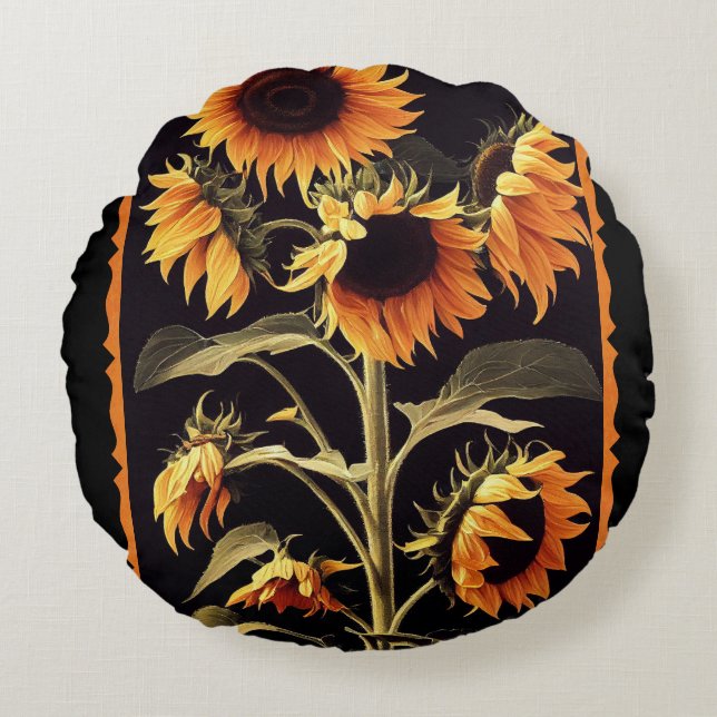 Sunflowers Round Throw Pillow (Front)